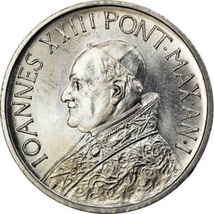Аверс монеты Ватикан, 10 лир, 1959-1962