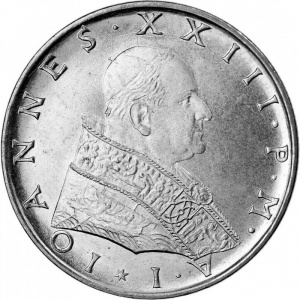 Аверс монеты Ватикан, 50 лир, 1959-1962