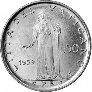 Реверс монеты Ватикан, 50 лир, 1959-1962