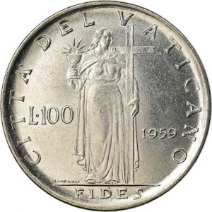 Реверс монеты Ватикан, 100 лир, 1959-1962