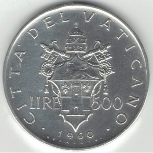 Реверс монеты Ватикан, 500 лир, 1959-1962