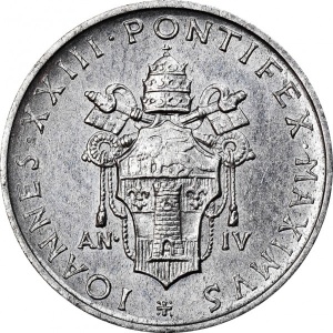 Аверс монеты Ватикан, 1 лира, 1962, Второй Ватиканский собор