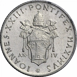 Аверс монеты Ватикан, 2 лиры, 1962, Второй Ватиканский собор