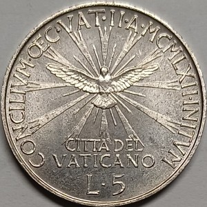 Реверс монеты Ватикан, 5 лир, 1962, Второй Ватиканский собор