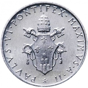 Аверс монеты Ватикан, 1 лира, 1963-1965