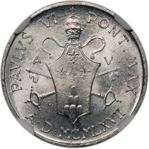 Аверс монеты Ватикан, 1 лира, 1967