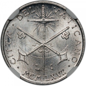 Реверс монеты Ватикан, 1 лира, 1967