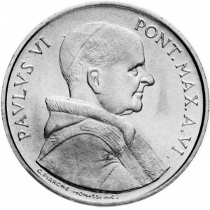 Аверс монеты Ватикан, 5 лир, 1968