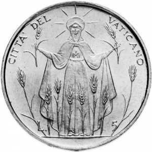 Реверс монеты Ватикан, 5 лир, 1968