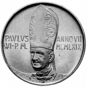 Аверс монеты Ватикан, 5 лир, 1969