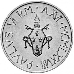 Аверс монеты Ватикан, 5 лир, 1978