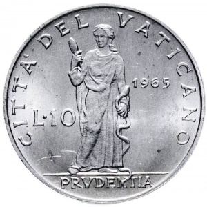 Реверс монеты Ватикан, 10 лир, 1963-1965
