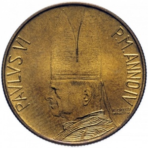 Аверс монеты Ватикан, 20 лир, 1966