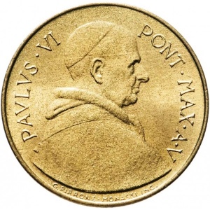 Аверс монеты Ватикан, 20 лир, 1967