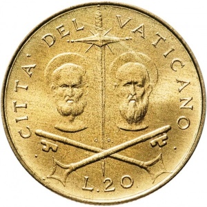Реверс монеты Ватикан, 20 лир, 1967