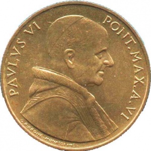 Аверс монеты Ватикан, 20 лир, 1968