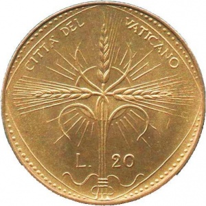 Реверс монеты Ватикан, 20 лир, 1968