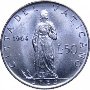 Реверс монеты Ватикан, 50 лир, 1963-1965