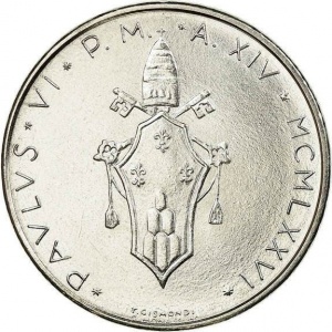 Аверс монеты Ватикан, 50 лир, 1970-1976