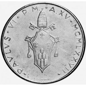 Аверс монеты Ватикан, 50 лир, 1977