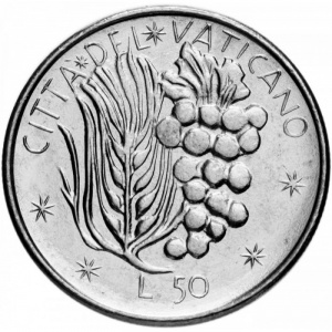 Реверс монеты Ватикан, 50 лир, 1977