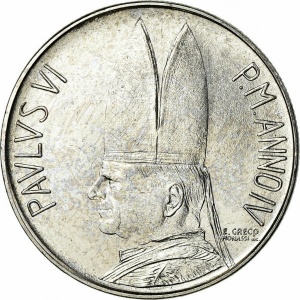 Аверс монеты Ватикан, 100 лир, 1966