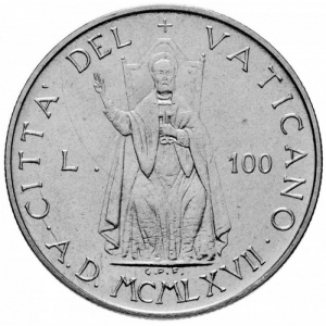 Реверс монеты Ватикан, 100 лир, 1967