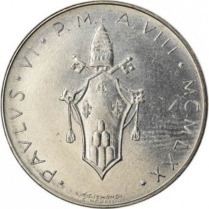 Аверс монеты Ватикан, 100 лир, 1970-1977