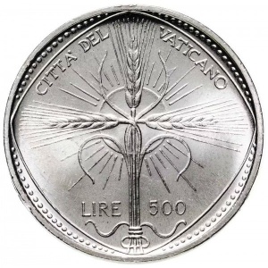 Реверс монеты Ватикан, 500 лир, 1968