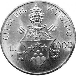 Реверс монеты Ватикан, 1000 лир, 1978