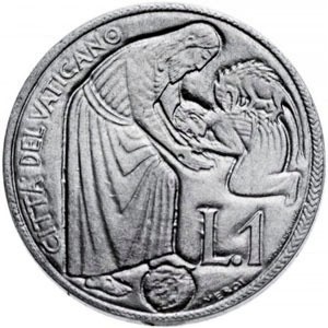 Реверс монеты Ватикан, 1 лира, 1975, Священный год