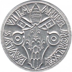 Аверс монеты Ватикан, 10 лир, 1975, Священный год