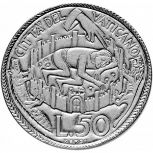 Реверс монеты Ватикан, 50 лир, 1975, Священный год