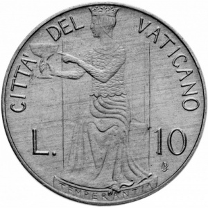 Реверс монеты Ватикан, 10 лир, 1979-1980