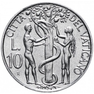 Реверс монеты Ватикан, 10 лир, 1988
