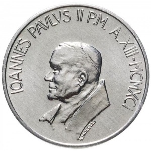 Аверс монеты Ватикан, 10 лир, 1991