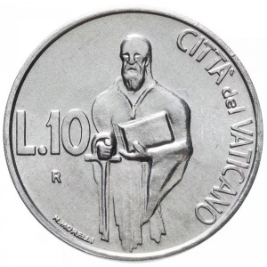 Реверс монеты Ватикан, 10 лир, 1991