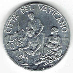 Реверс монеты Ватикан, 10 лир, 1994
