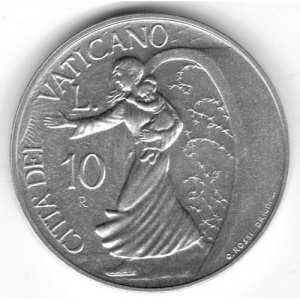 Реверс монеты Ватикан, 10 лир, 1996