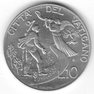 Реверс монеты Ватикан, 10 лир, 1997