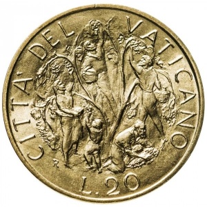 Реверс монеты Ватикан, 20 лир, 1989