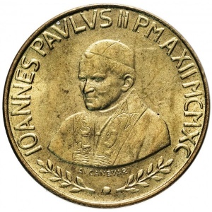 Аверс монеты Ватикан, 20 лир, 1990