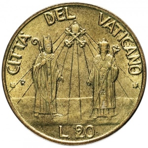 Реверс монеты Ватикан, 20 лир, 1990