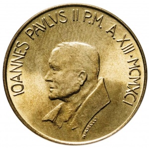 Аверс монеты Ватикан, 20 лир, 1991