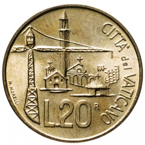 Реверс монеты Ватикан, 20 лир, 1991
