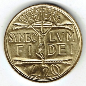Реверс монеты Ватикан, 20 лир, 1993