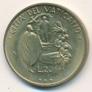 Реверс монеты Ватикан, 20 лир, 1995