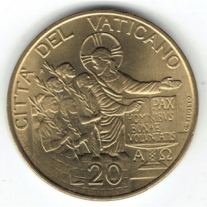 Реверс монеты Ватикан, 20 лир, 1997