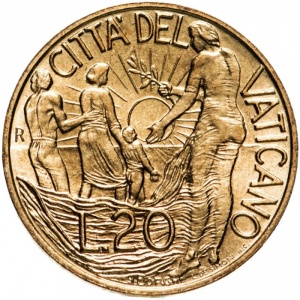 Реверс монеты Ватикан, 20 лир, 1998