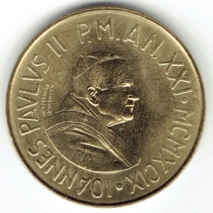 Аверс монеты Ватикан, 20 лир, 1999